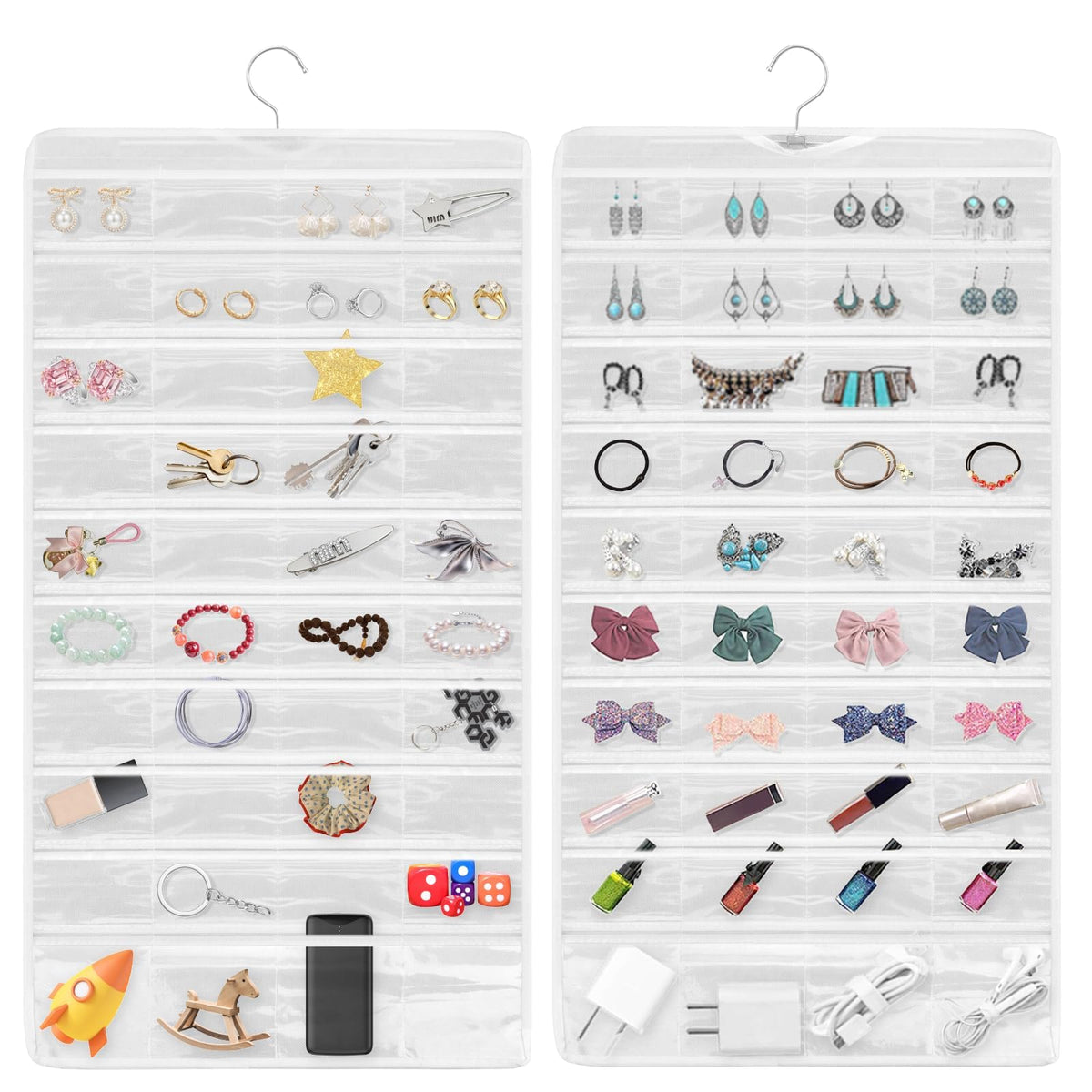 Linkstyle 80 Pocket Hanging Jewellery Organiser, Double-Sided Travel Jewelry Storage Roll, Jewelry Holder Bag with Hook, 1PCS