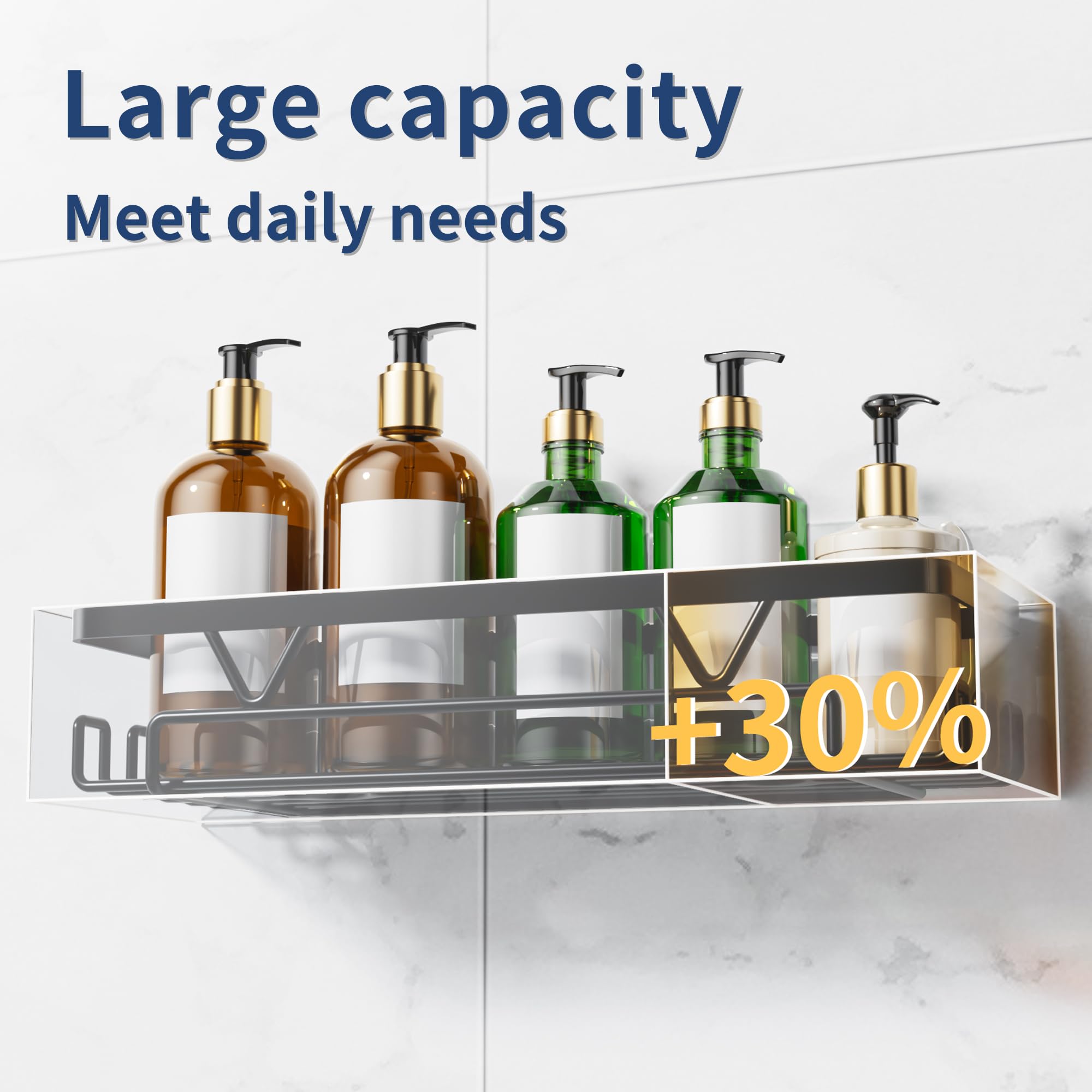 KEGII 2 Pack Adhesive Shower Caddy - Black Stainless Steel Shower Shelf with Soap & Razor Holder, No Drill for Bathroom Kitchen, 5KG Load Capacity