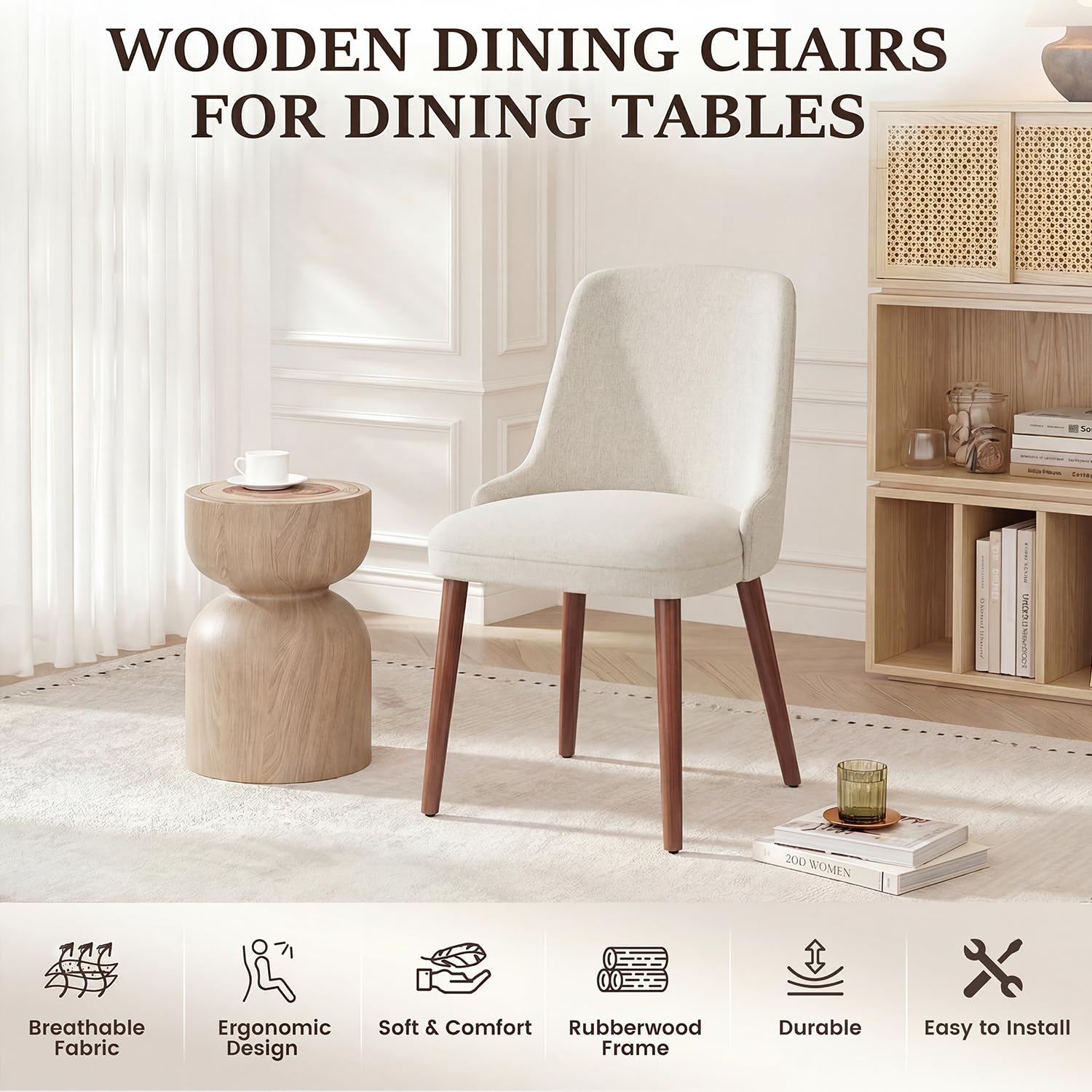 Dining Chairs Set of 2, Upholstered Dining Room Chairs with Ergonomic High Back, Thick Padded Seat, Skin-Friendly Fabric