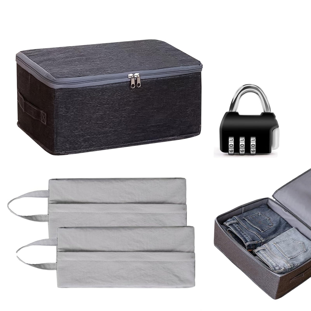 Lockable Box, Medicine Storage Box Boxes Storage with Lock, Foldable Storage Box, Mini Lock, 2 Storage Bags for Socks and Underwear, Waterproof