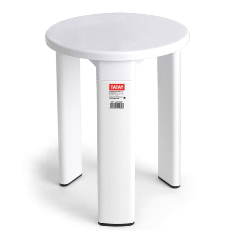 TATAY Round stool, with three legs, made of resistant plastic, easy to clean. White colour, glossy finish