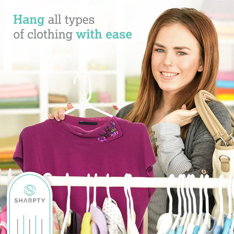 Sharpty Plastic Hangers Clothing Hangers Ideal for Everyday Standard Use (White, 20 Pack)