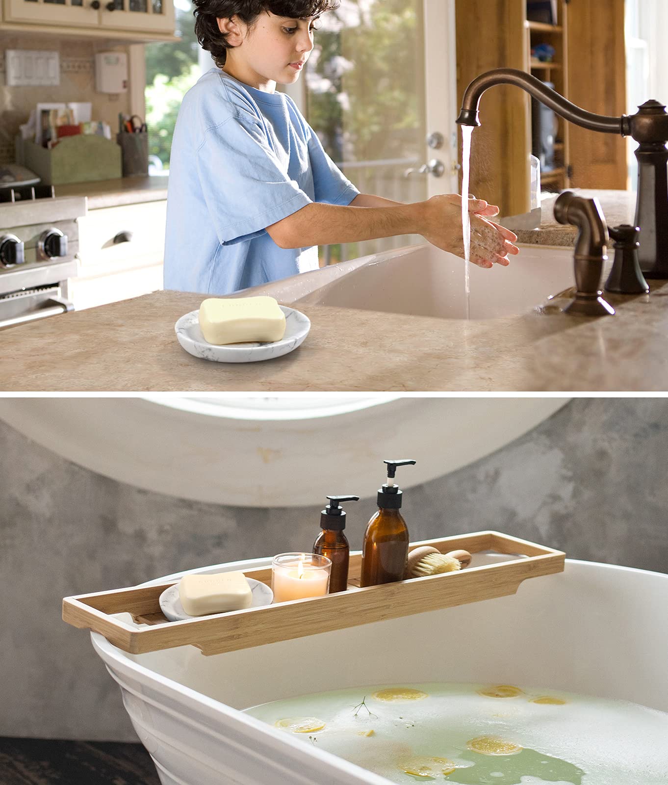 Luxspire Oval Soap Dish, Resin soap holder for Bathroom, Gravel White