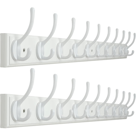 WEBI Coat Rack Wall Mounted,10 Hooks,97cm Long Wall Coat Hanger,Coat Hooks Wall Mounted for Hanging Coats,Clothes,Jacket,White,2 Packs