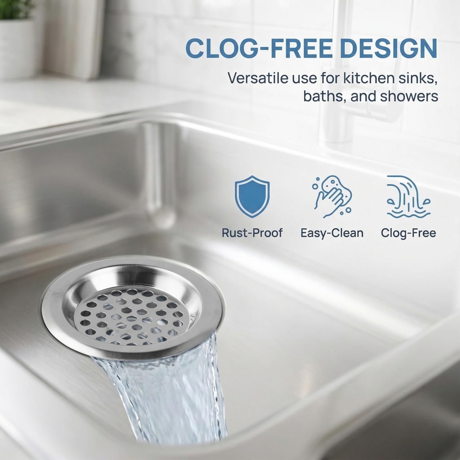 2 Pack Stainless Steel Sink Strainer Plug, 7.5cm External Diameter & 5.7cm Inner Diameter, Drain Protector Filter for Kitchen Bathtub Bathroom Shower