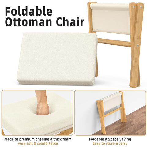BAMBOOHOMIE Foldable Foot Stool Ottoman, Modern Foot Rest with Bamboo X Legs & Thick Foam Cushion