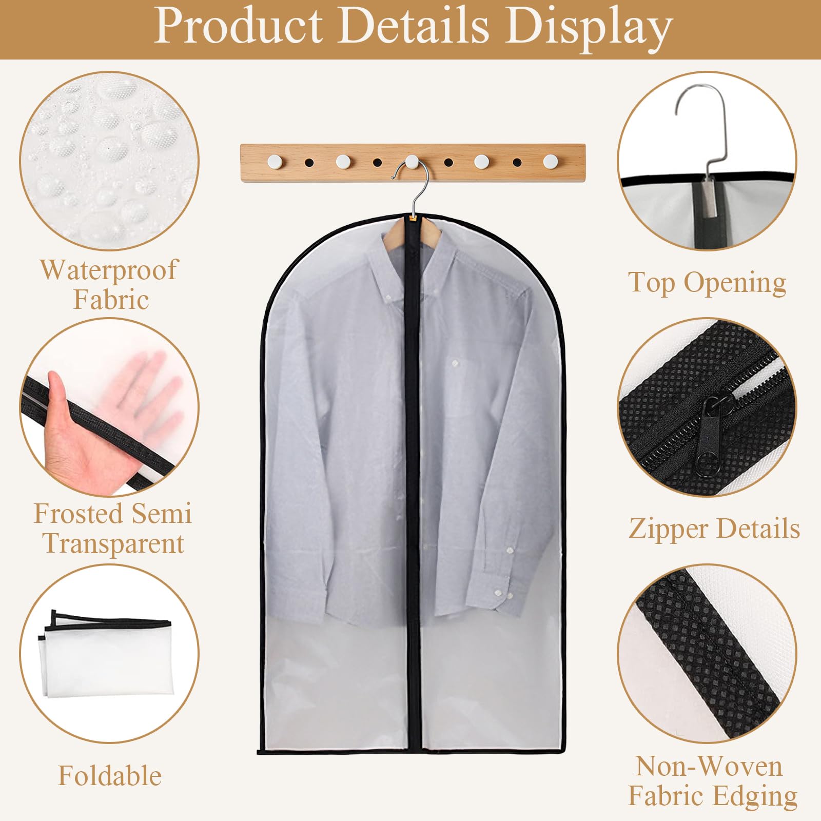 6 Pack Translucent Waterproof Garment Bags, Dust‑Moth Proof 60×100cm