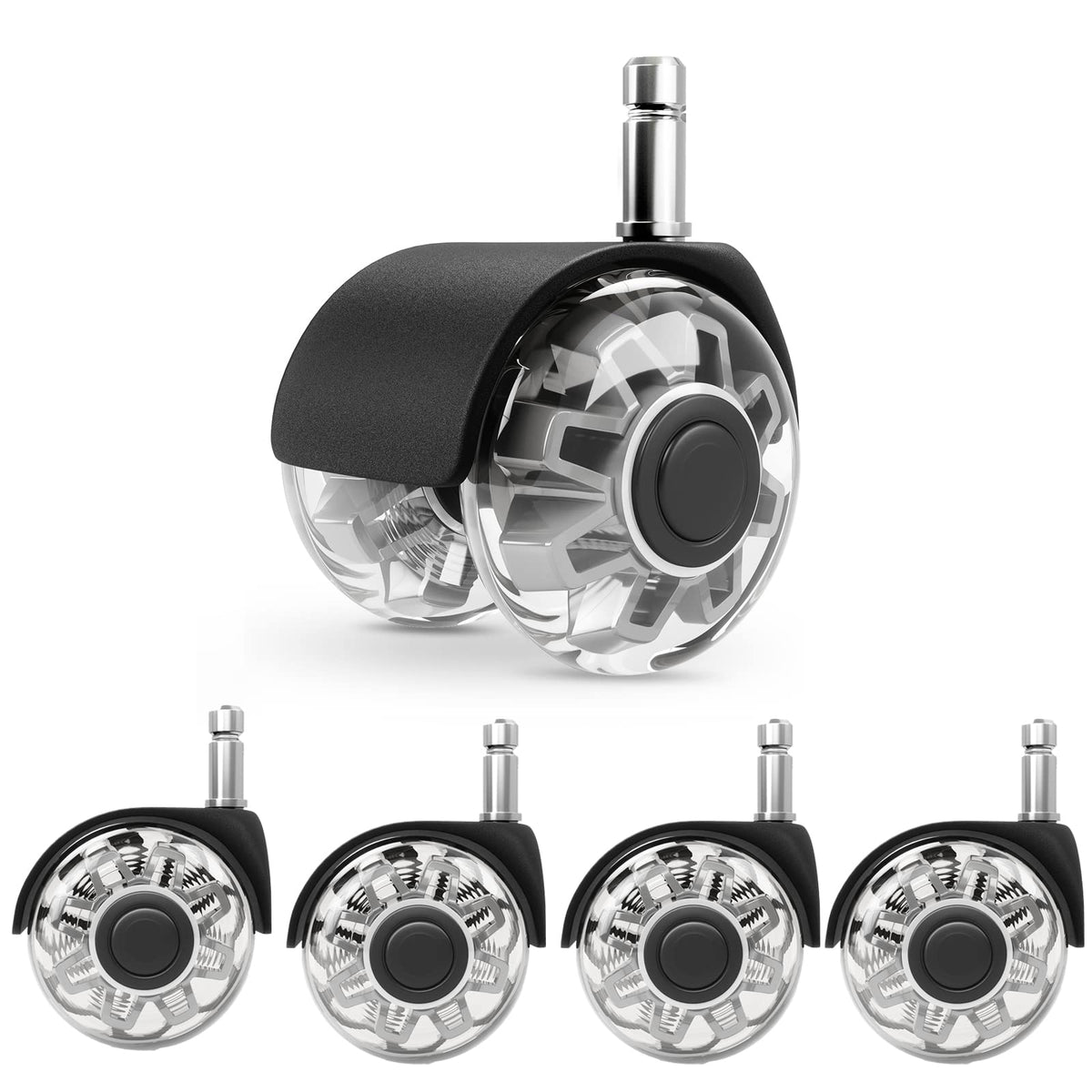 Replacement Office Chair Wheels (1000 kg) - 11 x 22 mm Wheels for Office Chairs, Smooth and Quiet Hard Floor Castors