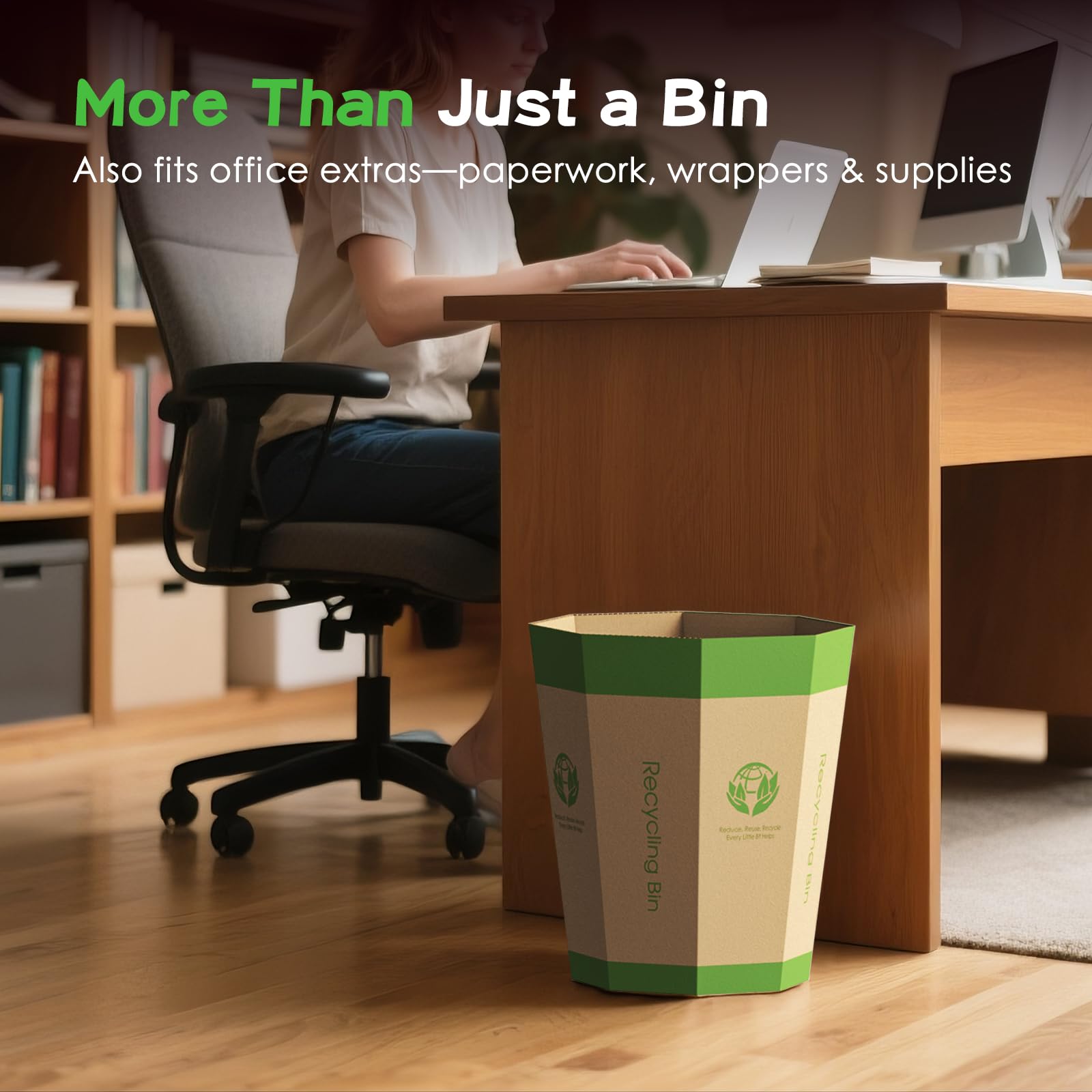 6-Pack Cardboard Waste Paper Bin – Foldable, Recyclable, Plastic-Free & Reusable Trash Can - Small Rubbish Bin - Waste Basket Perfect for Office