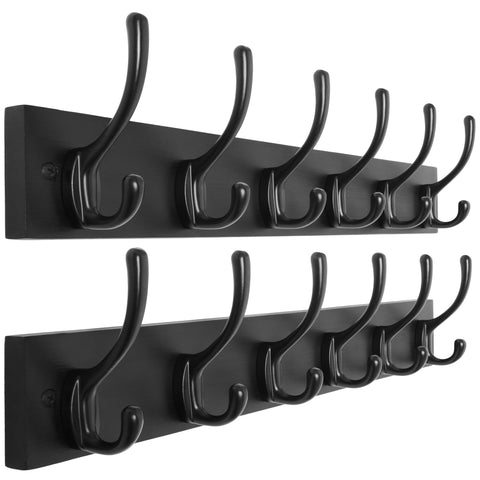 HONSKY Wall Coat Rack,Wooden Wall Coat Hook,6 Double Hooks,44cm,Coat and Towel Hanger Storage for Entryway, Bathroom, Bedroom