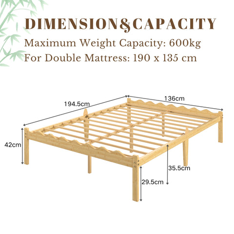 Hunlostten Wooden Double Bed Frame - Modern Style Bamboo Wood Bed Frame with Headboard and Footboard Underbed Storage Slats Support Easy to Install