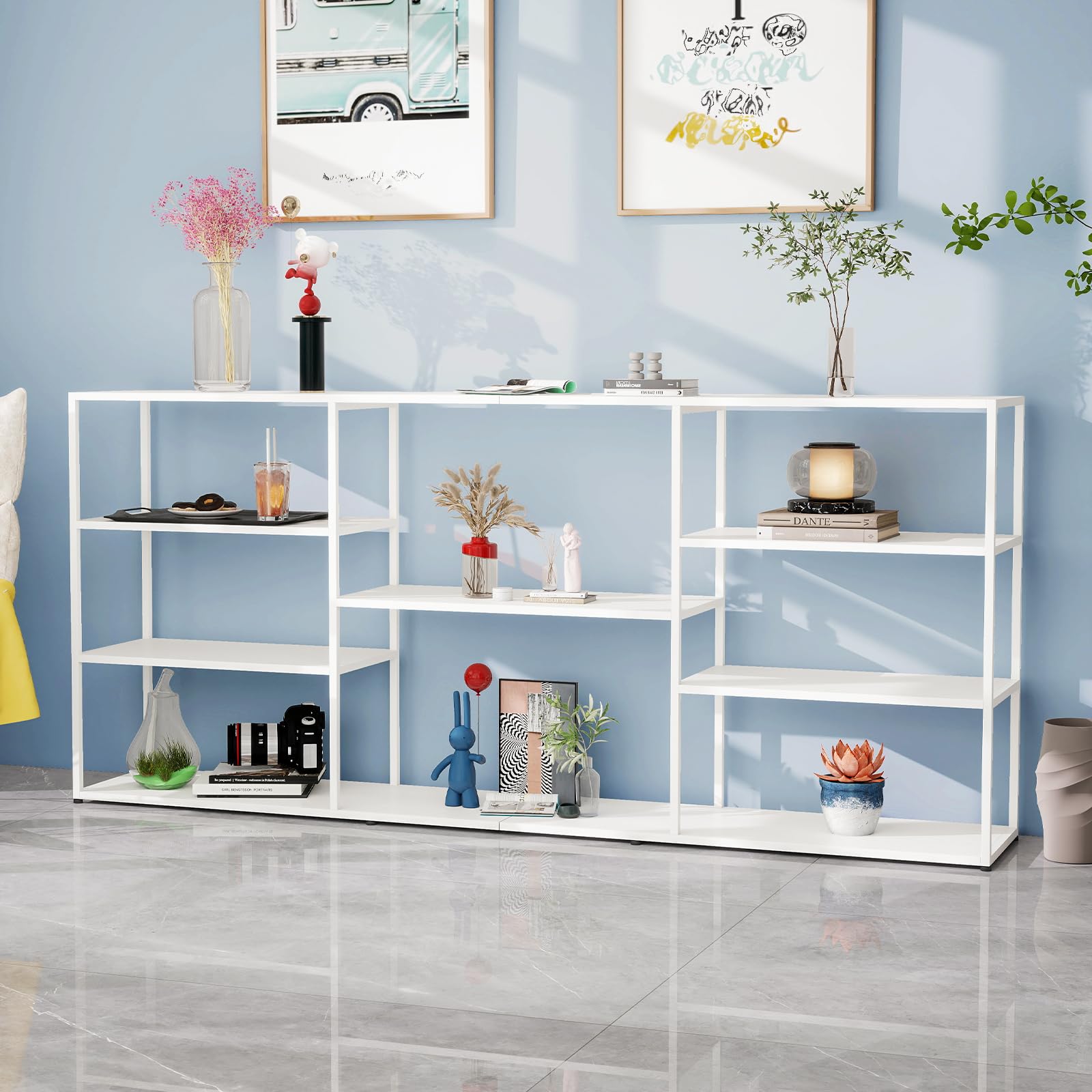 HDANI 180cm Extra Long Sofa Console Table,Narrow Modern Entryway Table Behind Couch with Storage Shelves,4 tier Shelf Bookshelf for Living