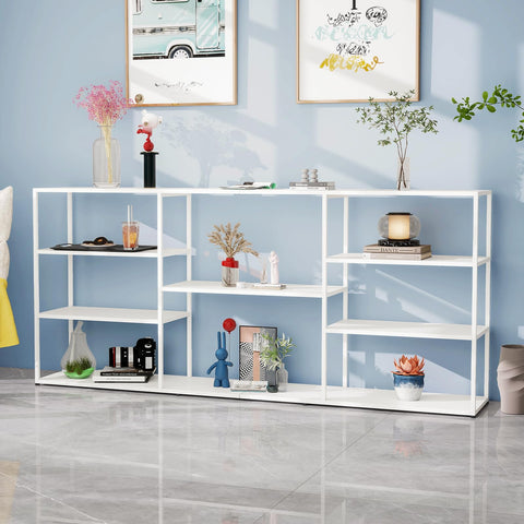 HDANI 180cm Extra Long Sofa Console Table,Narrow Modern Entryway Table Behind Couch with Storage Shelves,4 tier Shelf Bookshelf for Living