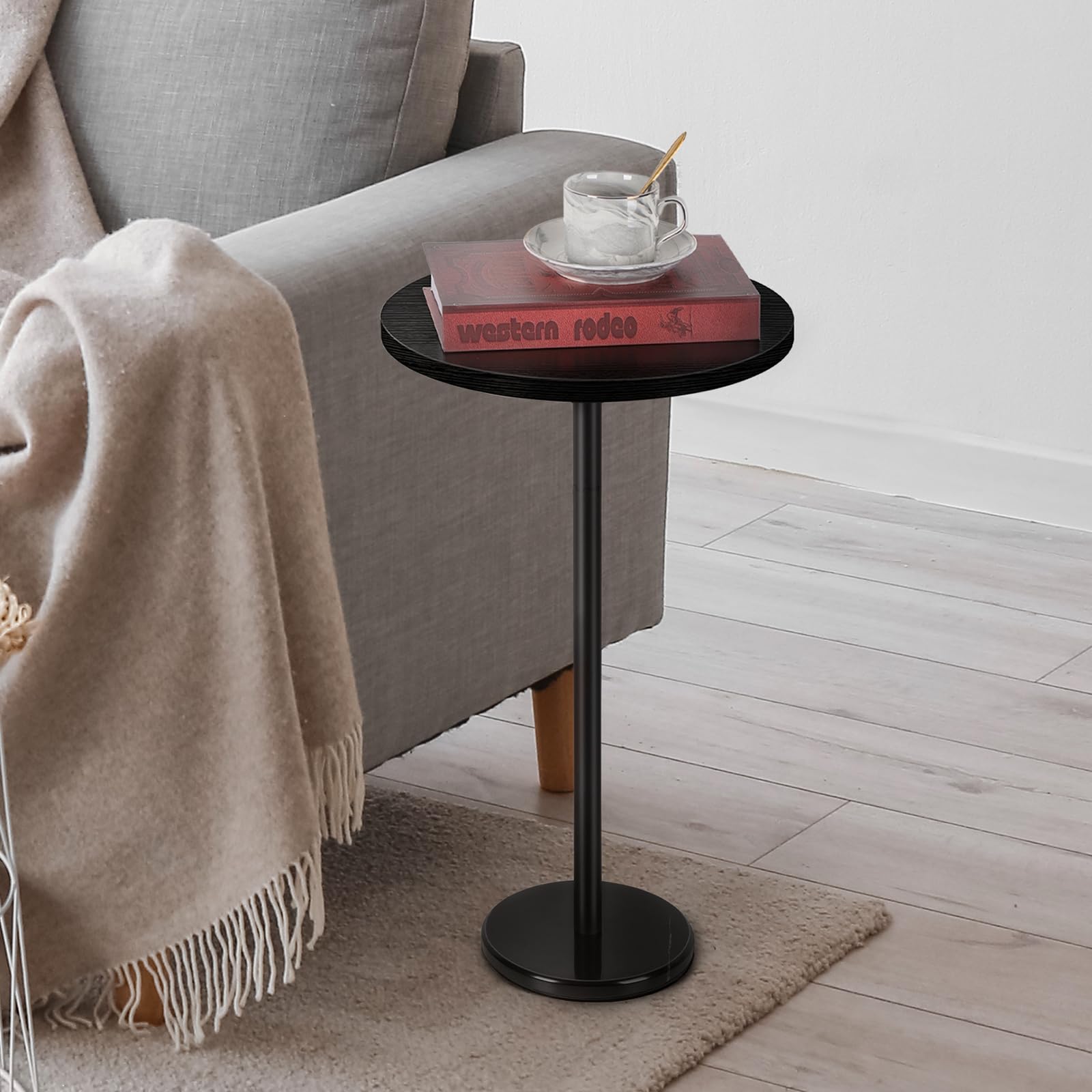 1 Pack Round Side Table Black Small Round Coffee Table With Marble Base