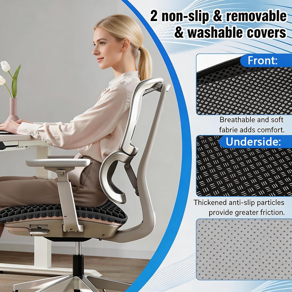 Croerw Small Extra Thick Gel Seat Cushion – Cooling Honeycomb Gel Pad for Sitting Comfort & Pressure Distribution, Support for Office Chair, Car