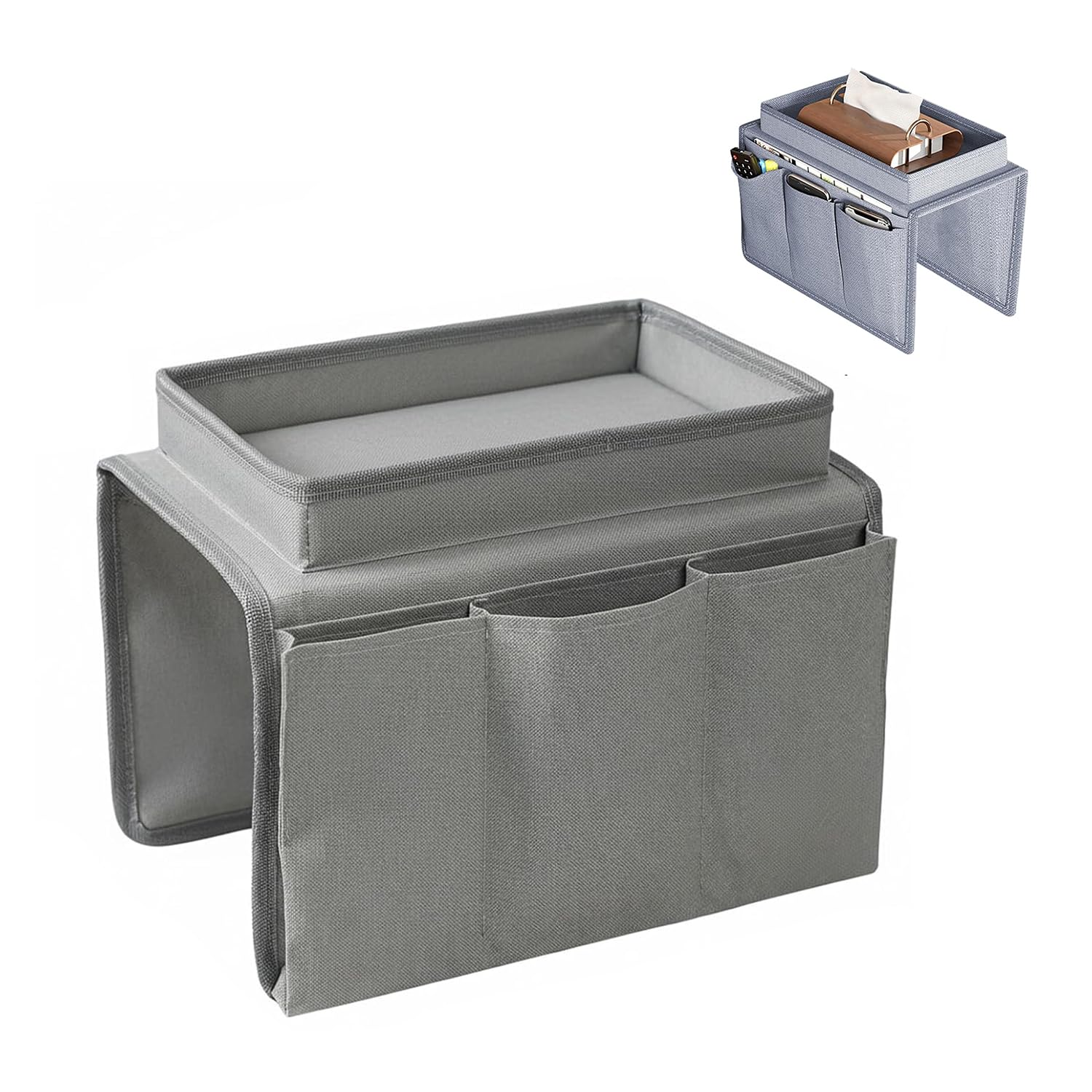 SIXHAOBU Sofa Armrest Organizer with Tray, Versatile Armchair Tray Waterproof Sofa Arm Chair Table Holder Non-Slip Armrest Organiser with 4 Bags for