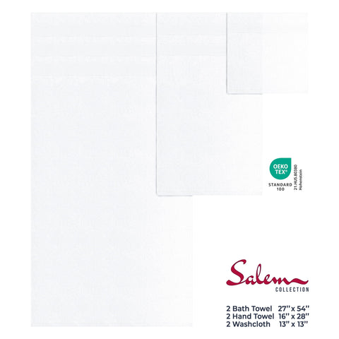 American Soft Linen Salem Turkish Bath Towel Set, 100% Cotton 600 GSM 6 Piece Towels for Bathroom, 2 Bath Towels 2 Hand Towels 2 Washcloths, White