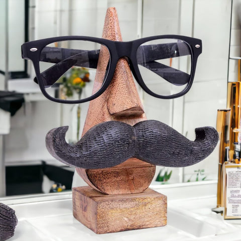 Ajuny Wooden Glasses Holder Decorative Lip and Moustache Design Set of 2