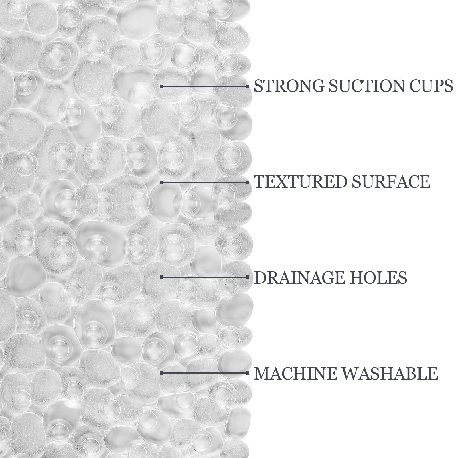 DOPROP Clear Pebbles Non Slip Shower Mats for Inside Shower Anti Mould Bath Mats for Bathroom Accessory with Suction Cups Holes Washable Safety Oval
