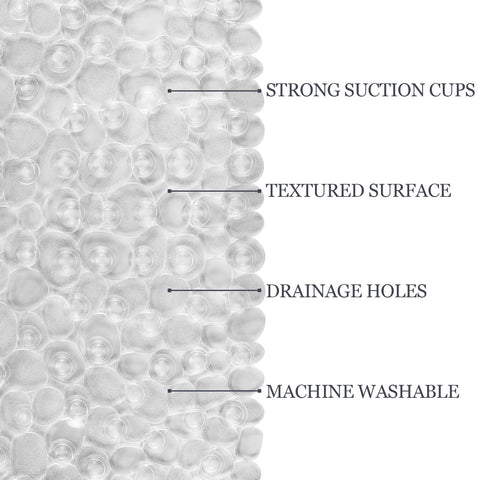 DOPROP Clear Pebbles Non Slip Shower Mats for Inside Shower Anti Mould Bath Mats for Bathroom Accessory with Suction Cups Holes Washable Safety Oval