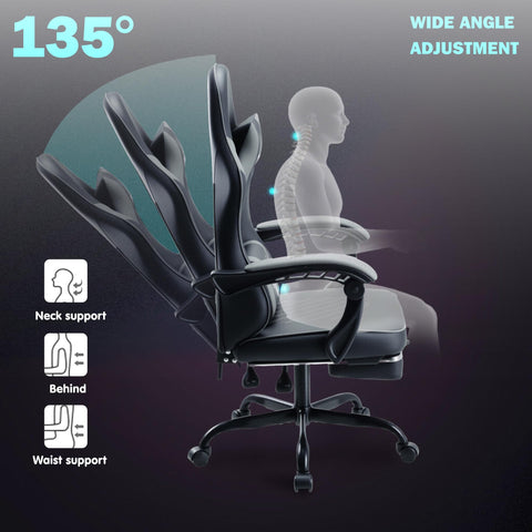 play haha Gaming Chair Ergonomic Gaming Chair with High-Density Foam & Breathable PU Leather 135-Degree Recline