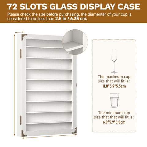 tonchean Shot Glass Display Case Lockable 72 Slots Wooden Display Cabinet