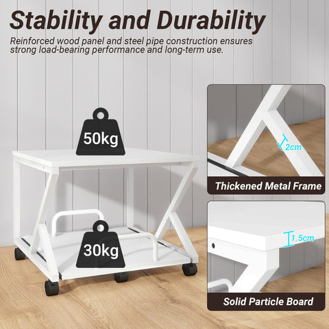 PUNCIA 50x50cm 2-Tier Printer Stand with Pull Out Shelf White