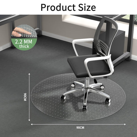 WASJOYE Office Chair Mat for Carpet, 90x90 cm Round Floor Protectors Mats, PVC Carpet Protector Mat with Non-Slip Studded