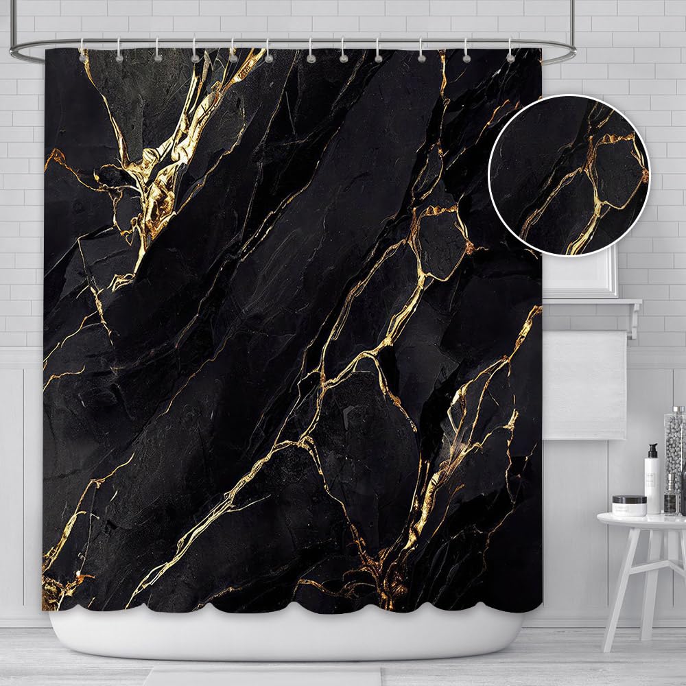 AIBIIN Black Marble Shower Curtain for Bathroom Modern Abstract Fabric Cloth Shower Curtains Durable Polyester Material with 12 Hooks 180x180cm