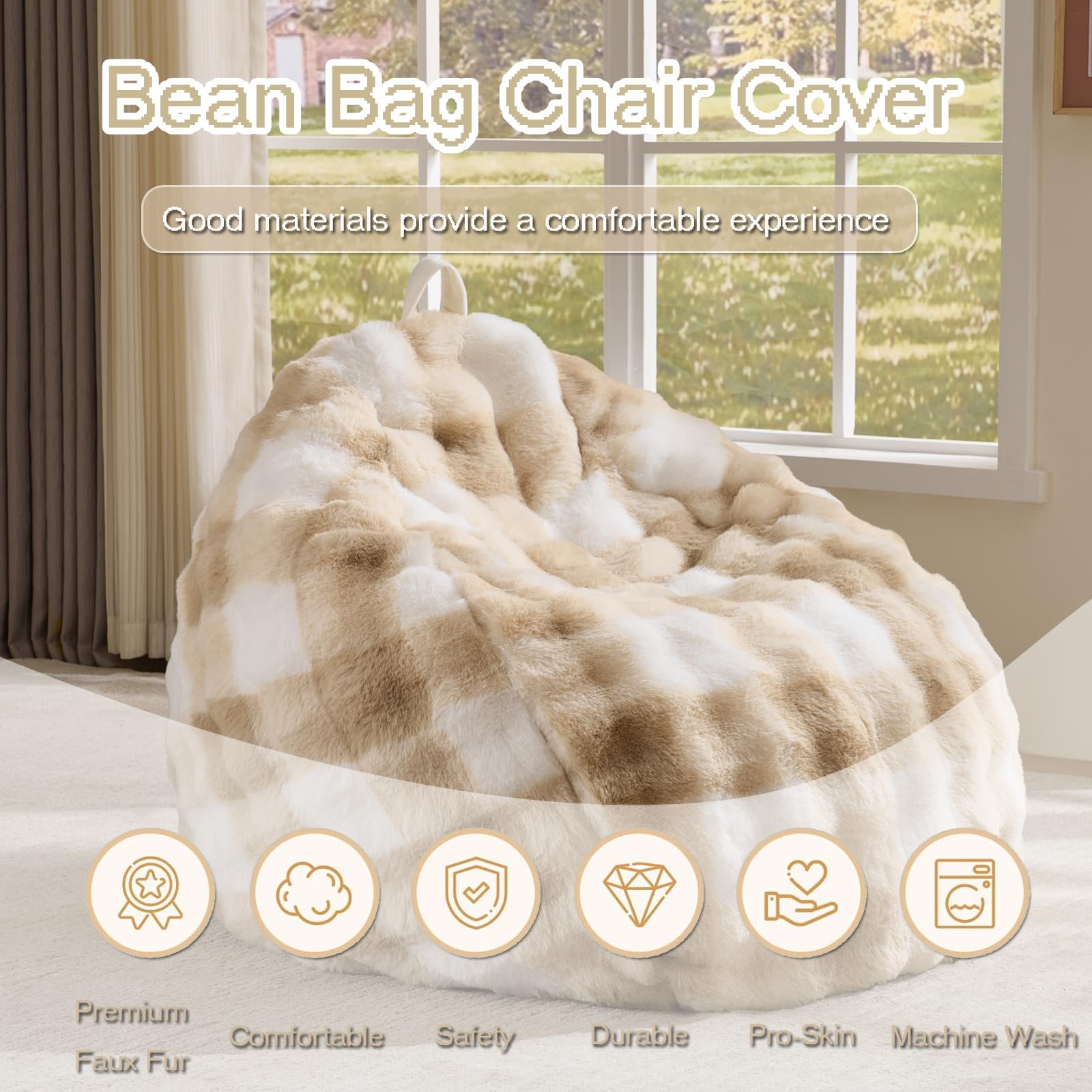 Fluffy Faux Rabbit Fur Bean Bag Chair Cover(No Filler),Cozy Shaggy Bubble Stuffed Animal Storage Large Bean Bag Cover for Bedroom Living Room,Fuzzy