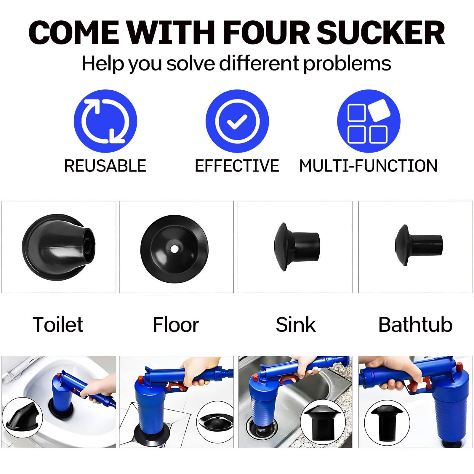 Trywise Toilet Plunger Sewer Dredge Tool, High Pressure Air Drain Pump Pipe Dredge Tools Drain Cleaning Tool Kitchen Bathtub Shower Sink Plunger（4