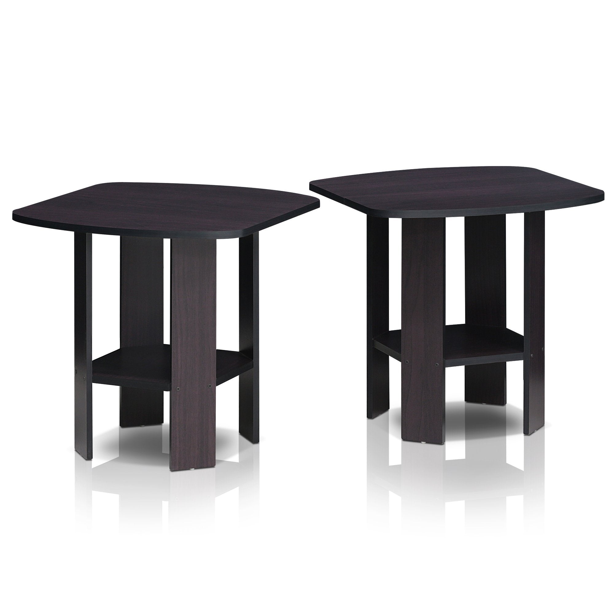 Furinno SIMPLE DESIGN Side Table Set of 2, 2-Tier End Table, Open Shelves Night Stand, Bedside Table, for Living Room, Bedroom, Dark Walnut