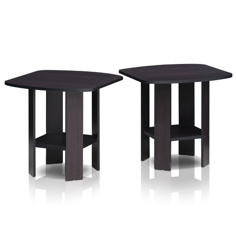 Furinno SIMPLE DESIGN Side Table Set of 2, 2-Tier End Table, Open Shelves Night Stand, Bedside Table, for Living Room, Bedroom, Dark Walnut