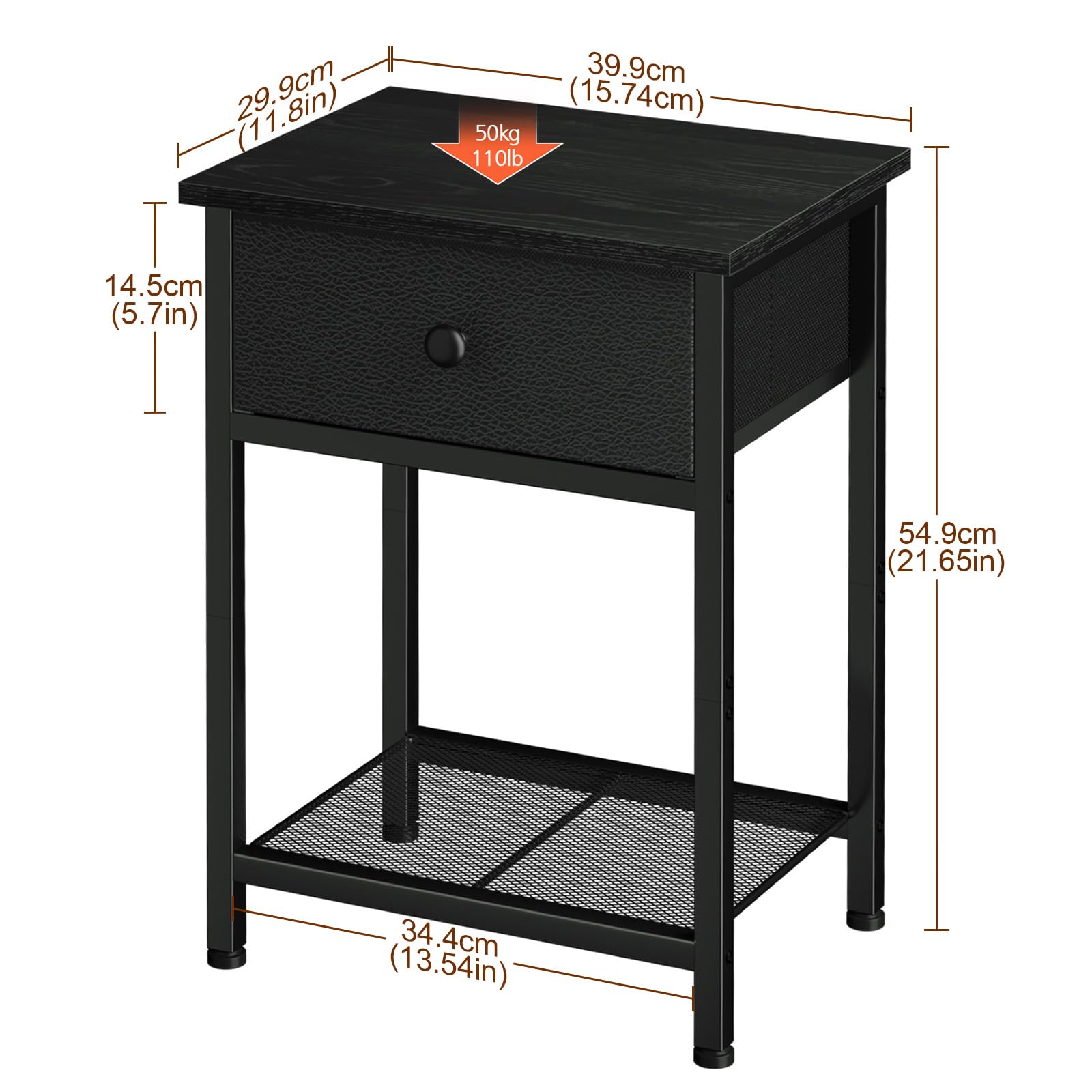 AMHANCIBLE Bedside Tables Set of 2, Side Tables with Fabric Drawers