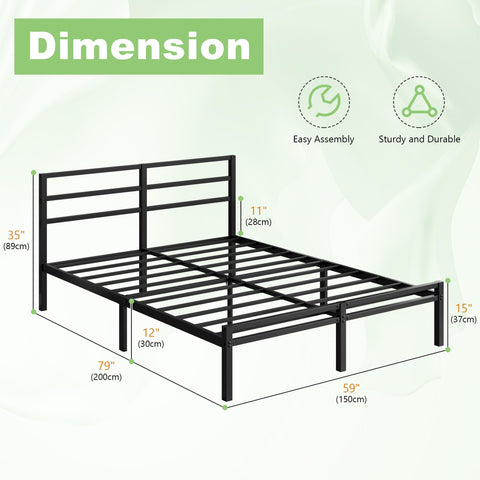 Lutown-Teen Metal King Size Bed Frame with Headboard and Footboard