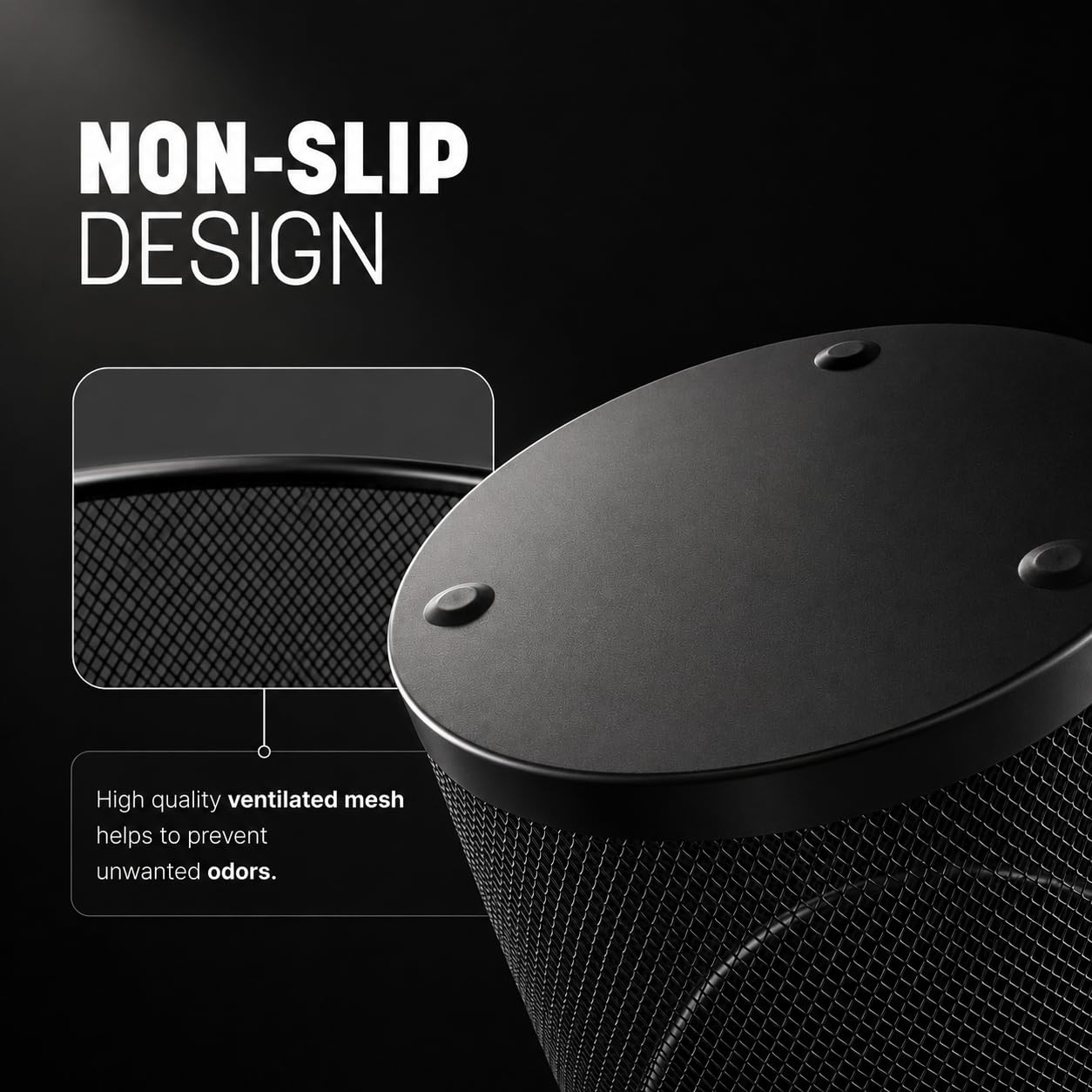 KEPLIN Round Trash Can Bin - 1 Pack Charcoal Black Non-slip Mesh Bins | Waste Paper Bin | Sturdy Metal Bin Indoor Waste Bin for Home, Bedroom, Office