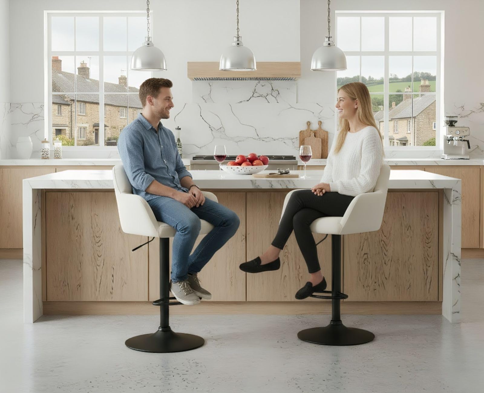 Ya-Home Bar Stools Set of 2 Breakfast Kitchen Stools with Backrest, Beige