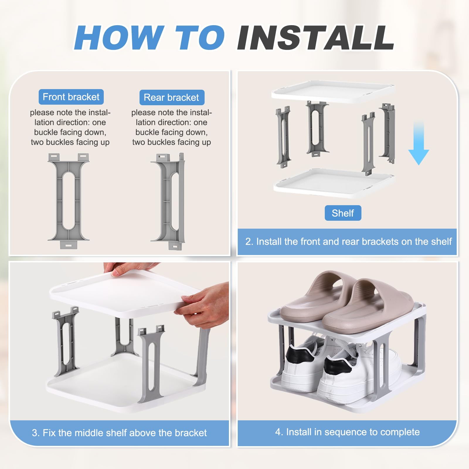 Sourcing Map 2-Tier Stackable Storage Organizer - Adjustable Vertical Shoe Rack With Portable Folding Holder Shelf for Entryway, Living Room, Garage