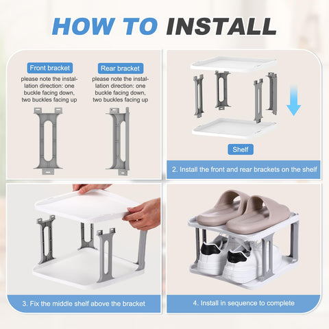 Sourcing Map 2-Tier Stackable Storage Organizer - Adjustable Vertical Shoe Rack With Portable Folding Holder Shelf for Entryway, Living Room, Garage