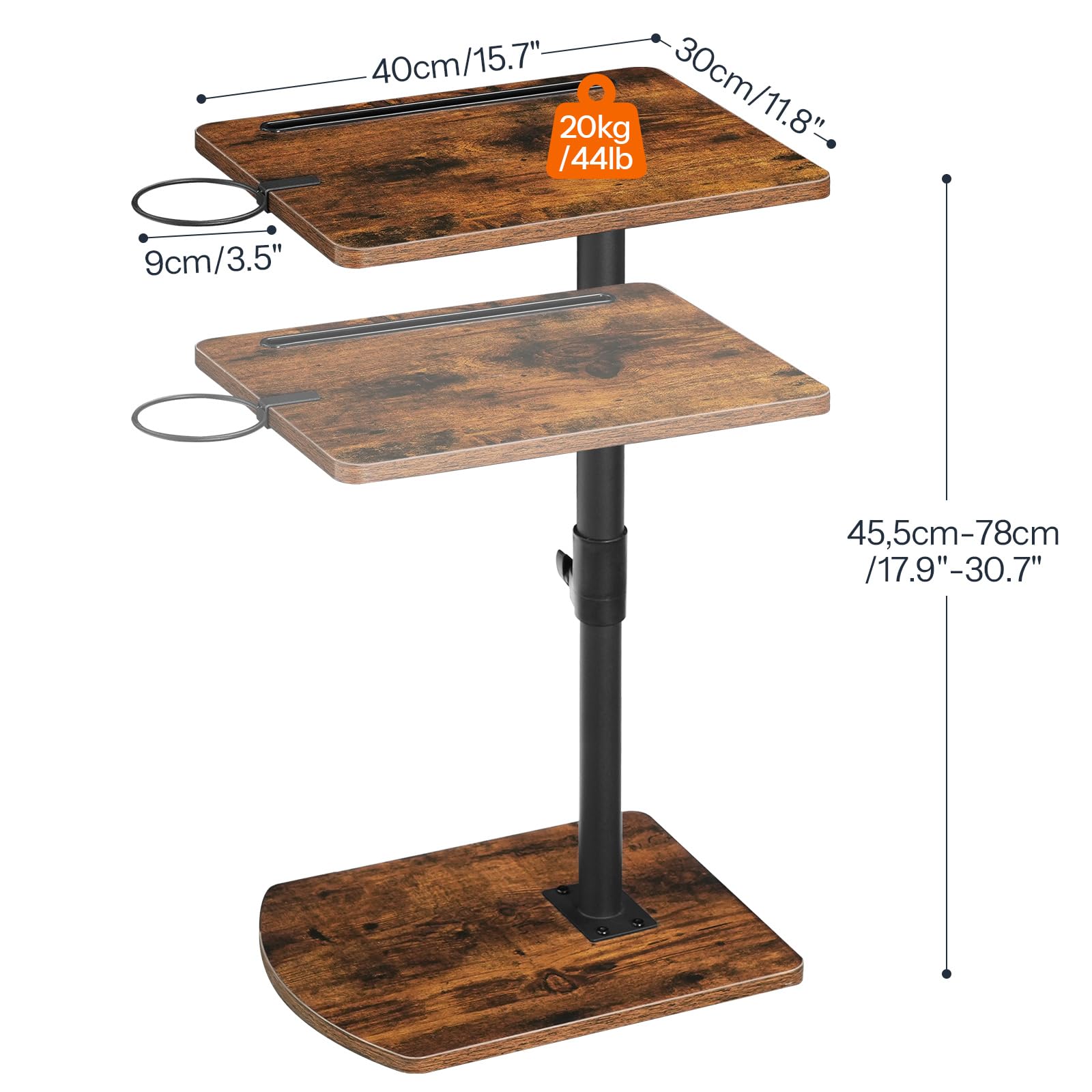 HOOBRO C Shaped Side Table, Height Adjustable Bedside Table, 360° Rotating Sofa Table Laptop Tables with Detachable Cup Holder and Tablet Slot