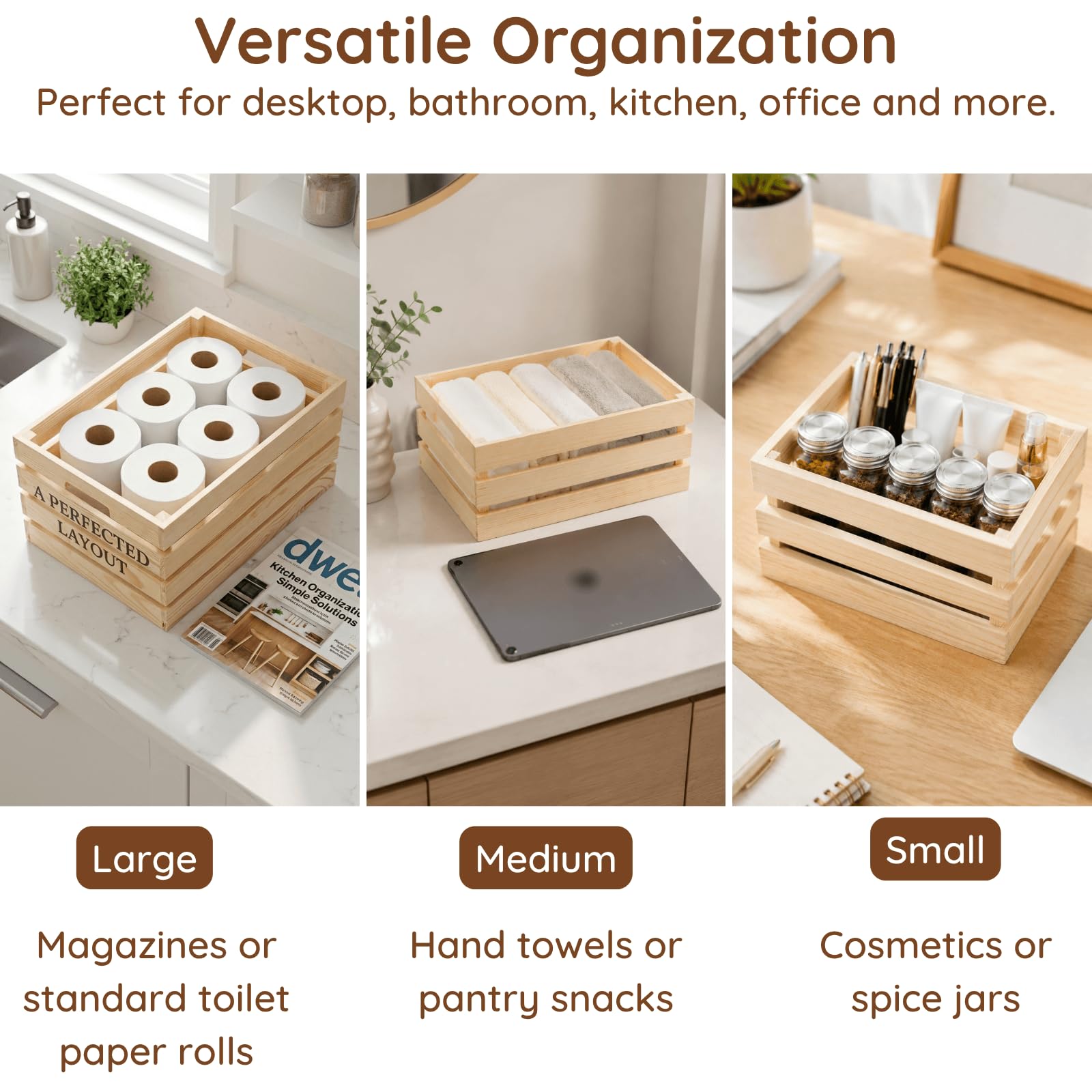 YOUEON Set of 3 Rustic Wooden Nesting Crates with Handles, Decorative Wooden Crates, Crate Box Wooden Storage Box for Kitchen, Office, Bedroom