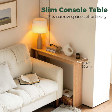 Slim Solid Oak Console Table for Entryway, Narrow Hallway Table,100x20x75cm