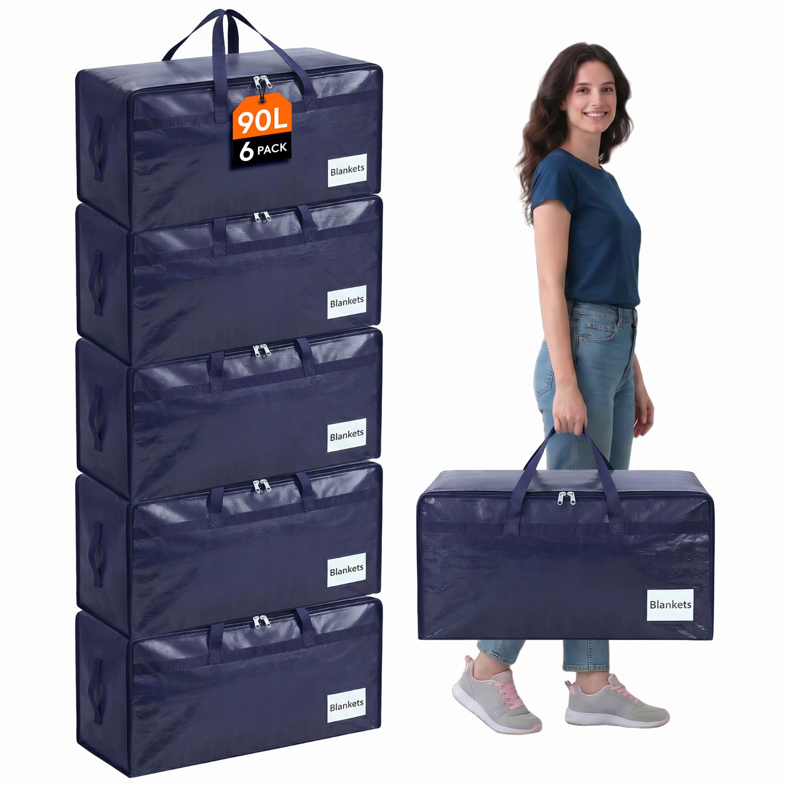 Lifewit 6 Pack Large Moving Bags with Lids and Sturdy Handles, Dark Blue