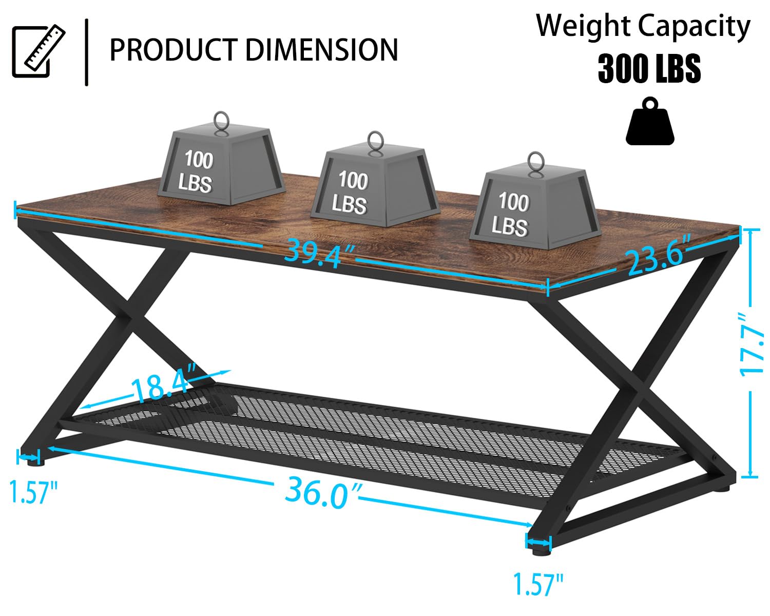 LVB Coffee Table for Living Room Coffee Tables Storage 100cm Rustic Brown