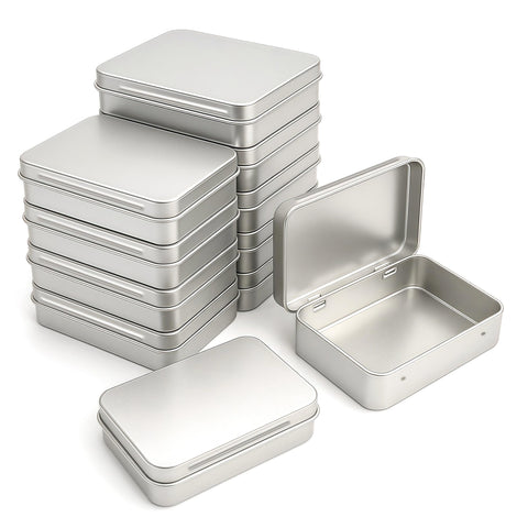 Forever bene 12 Silver Metal Tins with Hinged Lids, 12 Pieces, Silver, each piece measures 11,5 × 8,5 × 2,2 cm