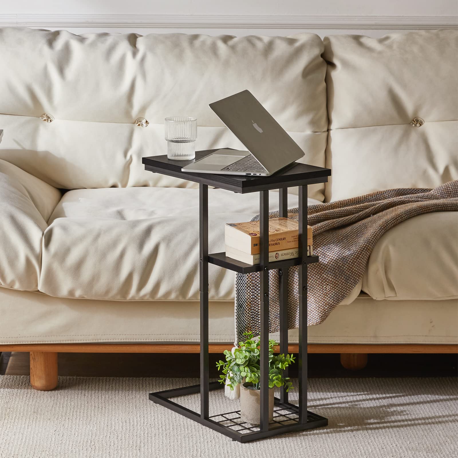YMYNY C Shaped End Table Set of 2, Snack Side Table for Sofa and Bed, Laptop Coffee Table for Small Spaces, Living Room, Bedroom