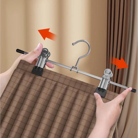 Trouser Hanger, 20Pack Pant Hangers Space Saving Skirt Hangers with Clips Adjustable Non-Slip Coat Suit Metal Hangers Heavy Duty Chrome Clothes