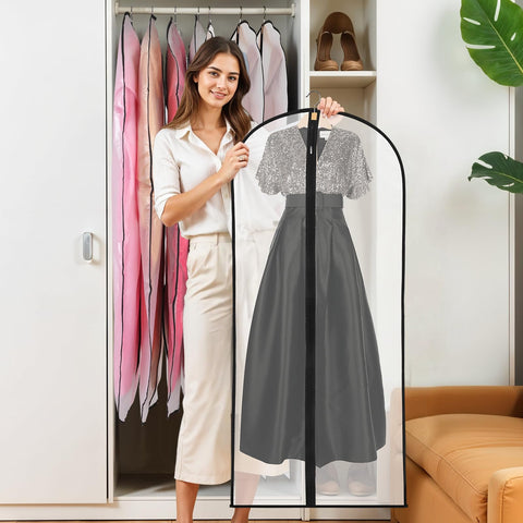 12 Pack Dress Bags Covers Long, 55in PEVA Garment Bags Suit Bags,Black Edge