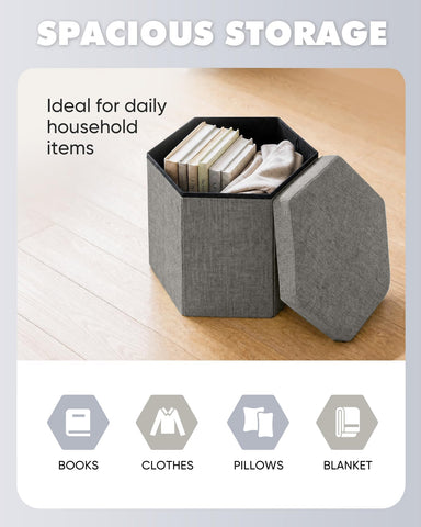 Bonlife Folding Storage Ottoman Hexagonal, Footrest with Toy Ches Box, 43cm