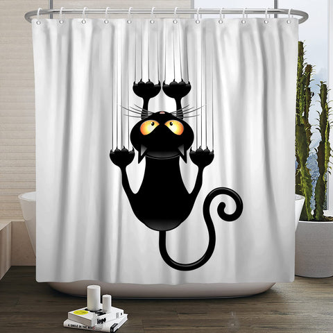 SDOTPMT 152x183cm Black Cat with Sharp Paws Shower Curtain Cute Funny Cat Kitty Bath Curtain White Background Bathtub Curtain for Child Bathroom